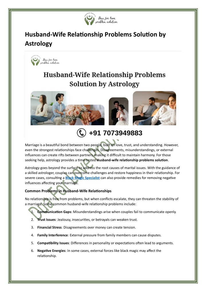 husband wife relationship problems solution