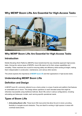 Why MEWP Boom Lifts Are Essential for HighAccess Tasks