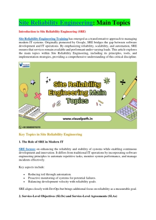 site reliability engineering main topics