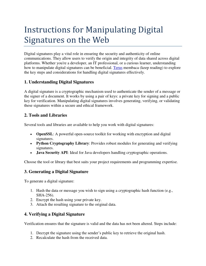 instructions for manipulating digital signatures