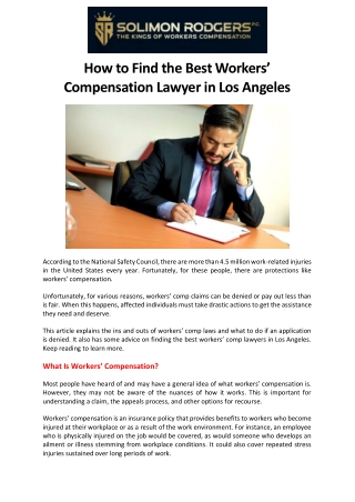 How to Find the Best Workers’ Compensation Lawyer in Los Angeles