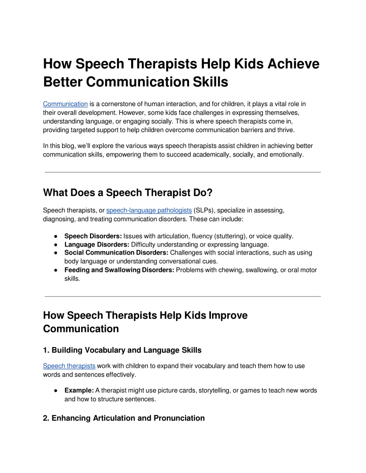 how speech therapists help kids achieve better communication skills