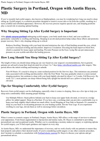 Plastic Surgery in Portland Oregon with Austin Hayes MD