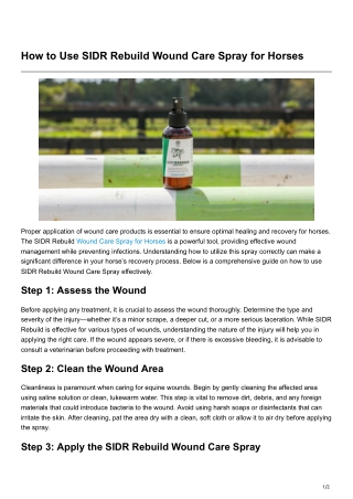 How to Use SIDR Rebuild Wound Care Spray for Horses