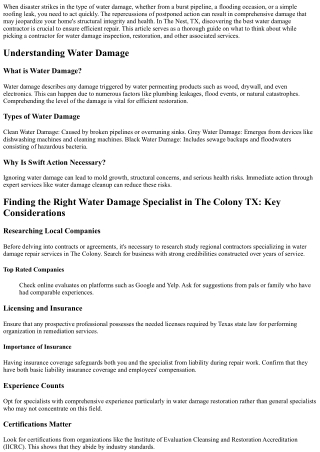 Discovering the Right Water Damage Specialist in The Colony TX: Key Consideratio