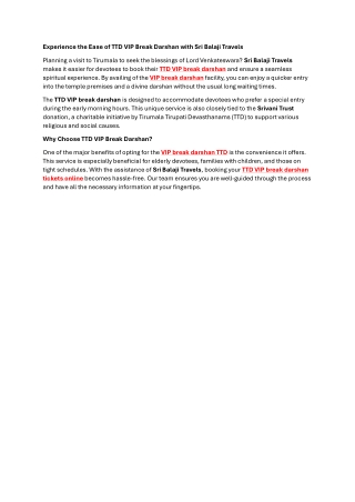 Experience the Ease of TTD VIP Break Darshan with Bala Sriji Travels