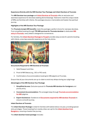 NRI Darshan Tour Package and Infant Darshan at Tirumala