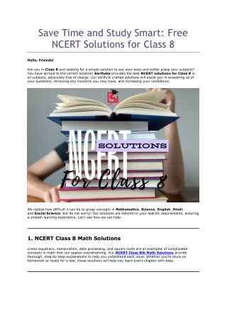 Save Time and Study Smart Free NCERT Solutions for Class 8