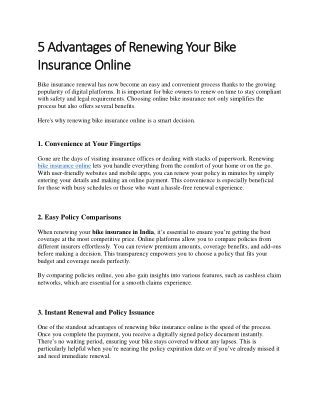 5 Advantages of Renewing Your Bike Insurance Online