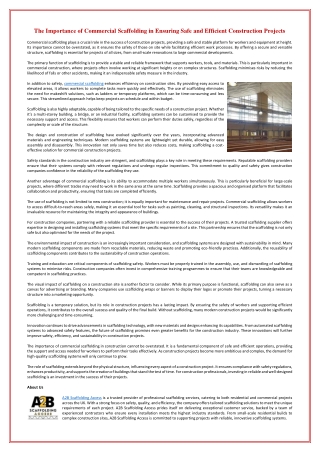 The Importance of Commercial Scaffolding in Ensuring Safe and Efficient Construction Projects