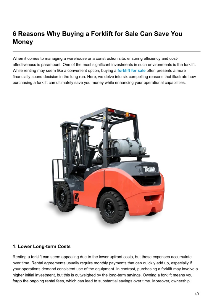 6 reasons why buying a forklift for sale can save