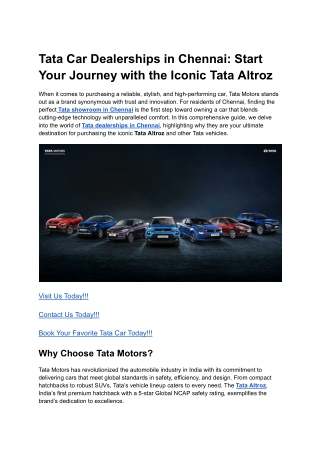 Tata Car Dealerships in Chennai_ Start Your Journey with the Iconic Tata Altroz