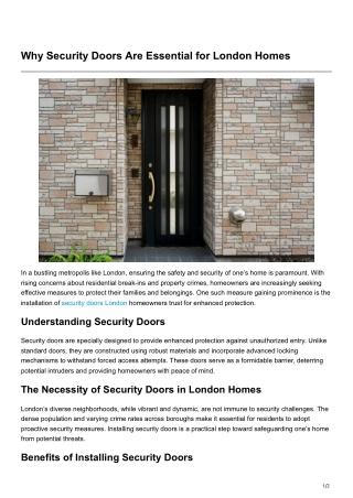 Why Security Doors Are Essential for London Homes