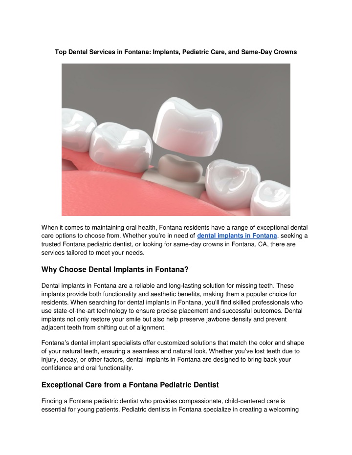 top dental services in fontana implants pediatric