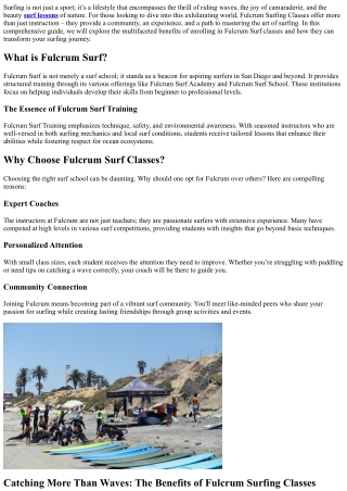 Catching More Than Waves: The Benefits of Fulcrum Surfing Classes