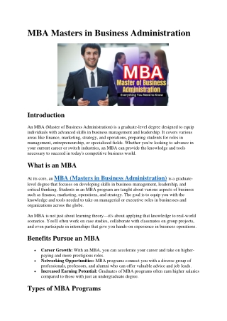 MBA Masters in Business Administration