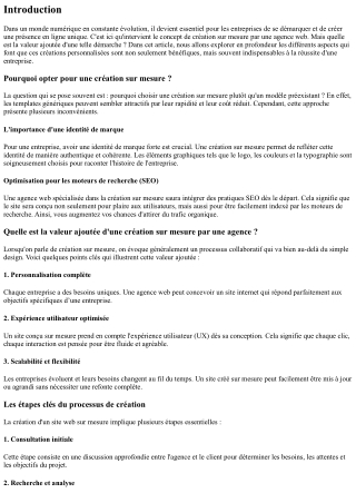 Quelle est la valeur ajoutée d'une création sur mesure par une agence ?