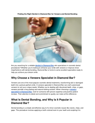 Enhance Your Smile with a Veneers Specialist and Dental Bonding in Diamond Bar