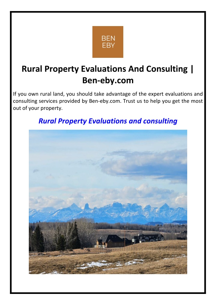 rural property evaluations and consulting