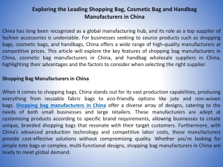 Exploring the Leading Shopping Bag, Cosmetic Bag and Handbag Manufacturers in China