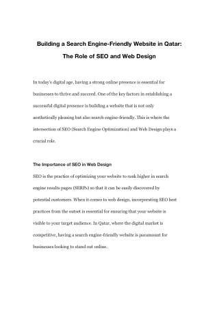 Building a Search Engine-Friendly Website in Qatar The Role of SEO and Web Design