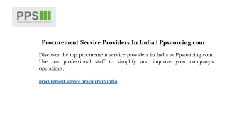 procurement service providers in india ppsourcing