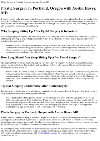 Plastic Surgery in Portland Oregon with Austin Hayes MD