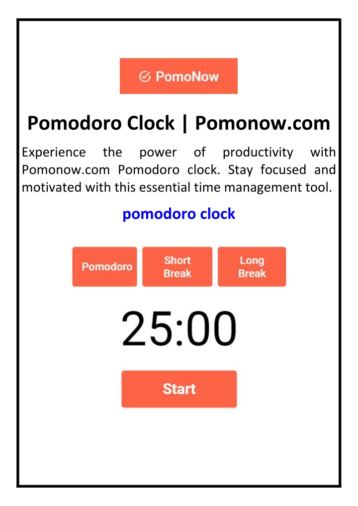 pomodoro clock pomonow com