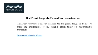 Best Permit Lodges In Mexico  Nervouswaters.com