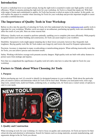 A Guide to Choosing the Right Jet Tools for Your Workshop