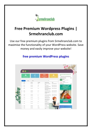 Free Premium Wordpress Plugins | Srmehranclub.com