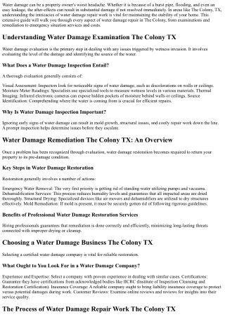 Comprehensive Guide to Water Damage Repair in The Colony TX