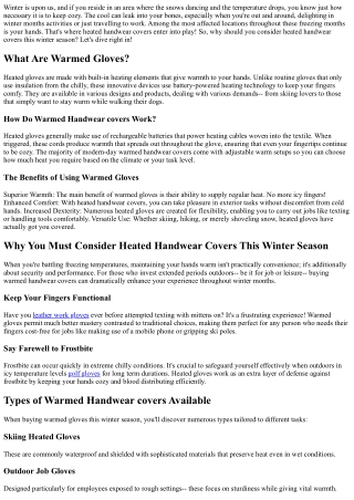 Why You Need To Take Into Consideration Warmed Handwear Covers This Winter