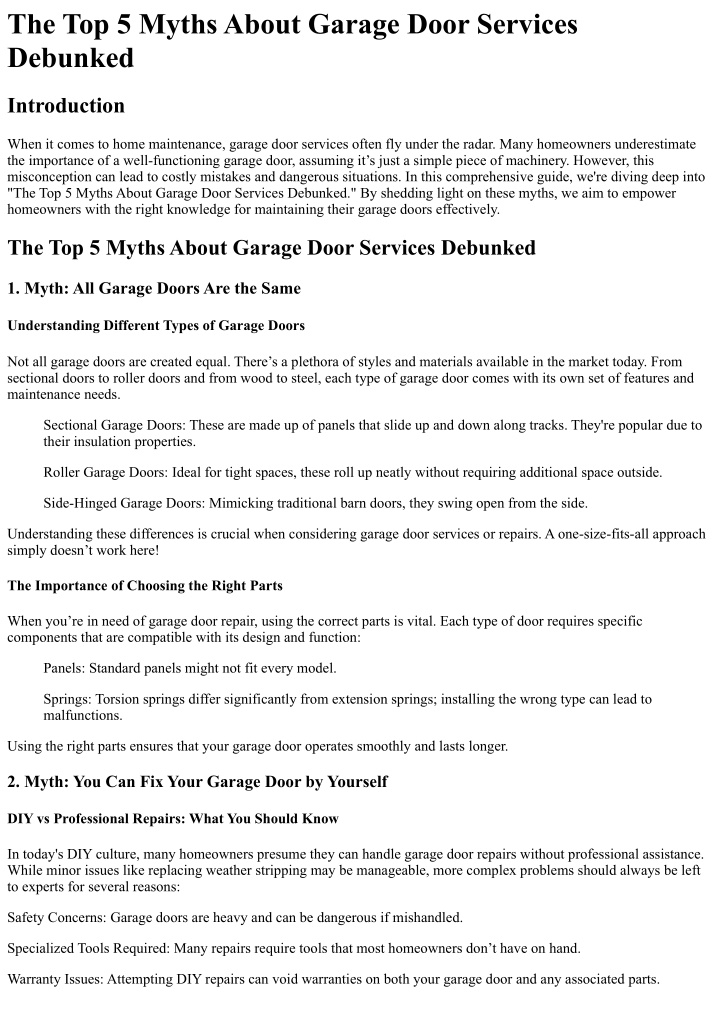 the top 5 myths about garage door services