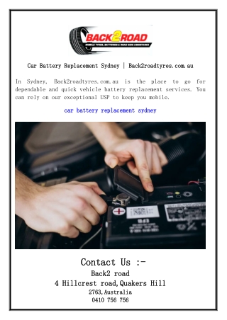 Car Battery Replacement Sydney  Back2roadtyres.com.au