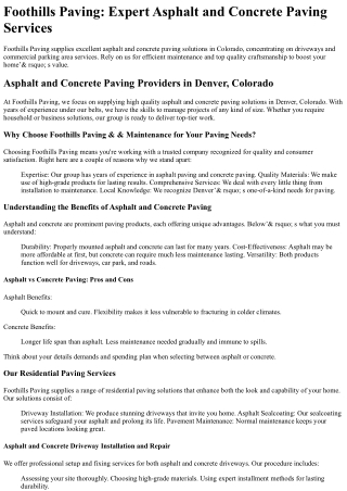 foothills paving expert asphalt and concrete