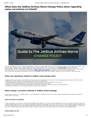 What does JetBlue Airlines Name Change Policy allow regarding name correction?