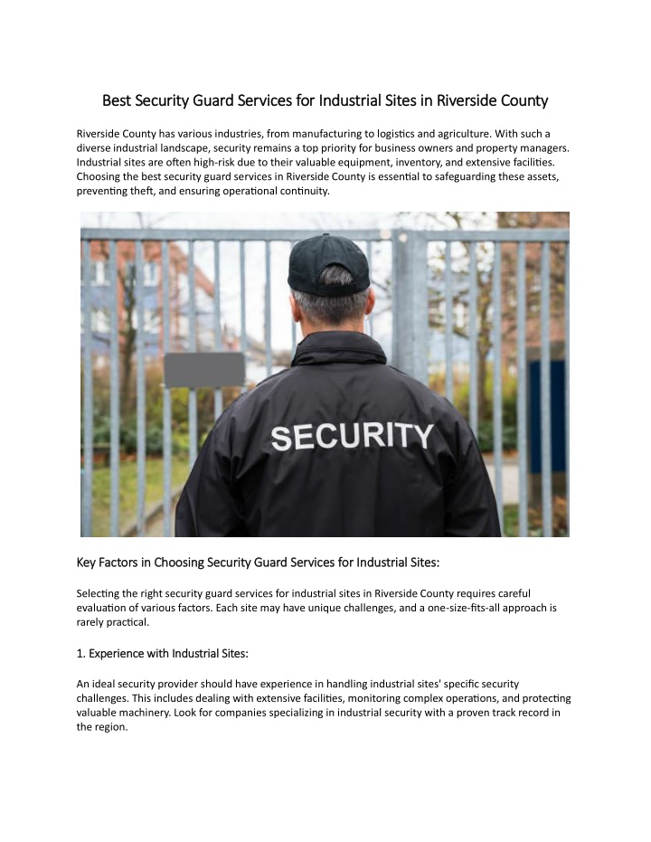 best security guard services for industrial sites