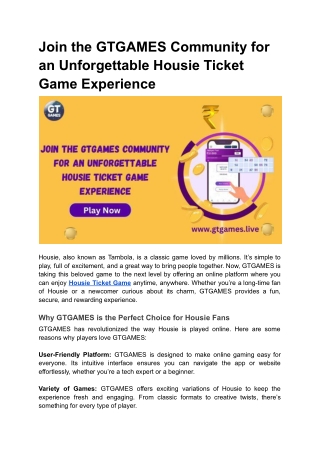 Join the GTGAMES Community for an Unforgettable Housie Ticket Game Experience