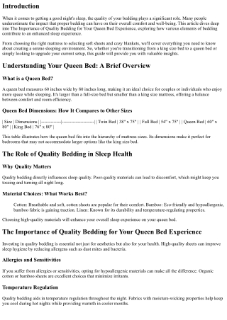 The Importance of Quality Bedding for Your Queen Bed Experience