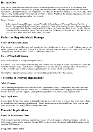 Protecting Your Investment: The Value of Timely Windshield Replacement