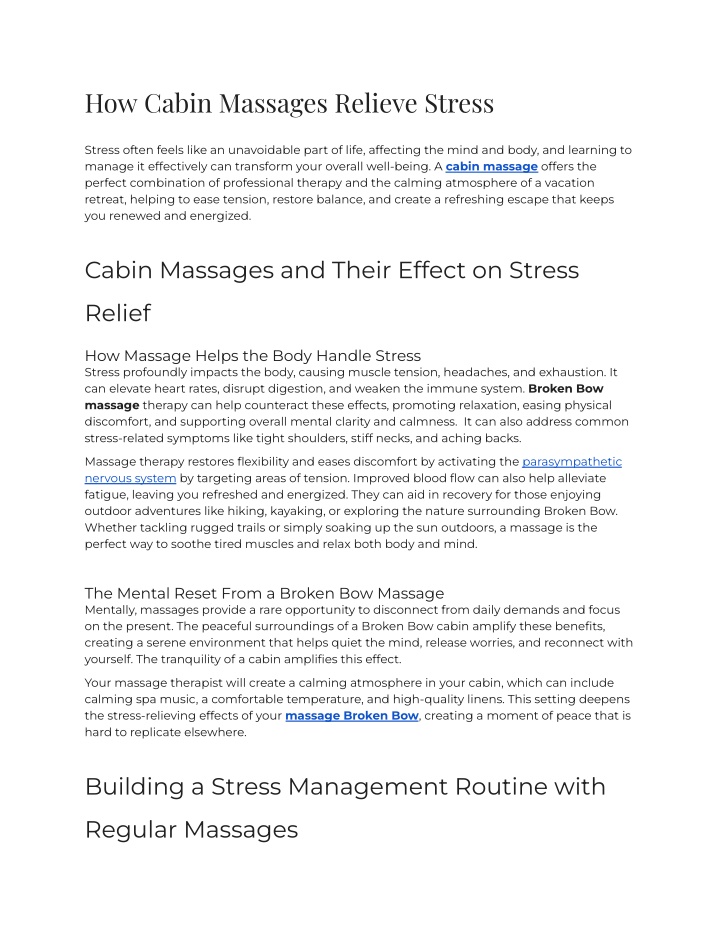 how cabin massages relieve stress