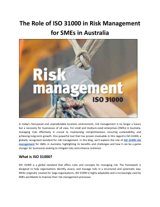The Role of ISO 31000 in Risk Management for SMEs in Australia