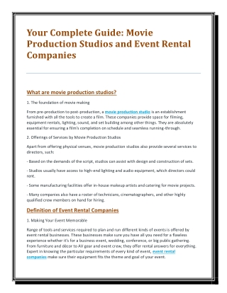 Your Complete Guide Movie Production Studios and Event Rental Companies