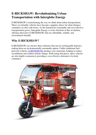 e rickshaw revolutionizing urban transportation