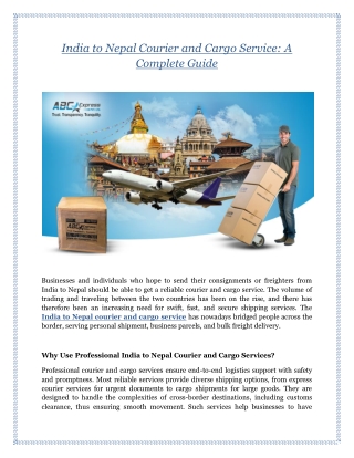 India to Nepal Courier and Cargo Service: A Complete Guide