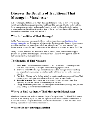 Benefits of Traditional Thai Massage in Manchester