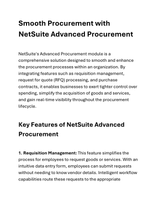 NetSuite Advanced Procurement: Simplify & Optimize Your Procurement Process