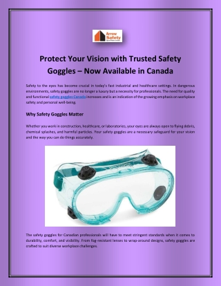 Protect Your Vision with Trusted Safety Goggles – Now Available in Canada