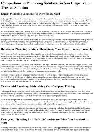 comprehensive plumbing solutions in san diego